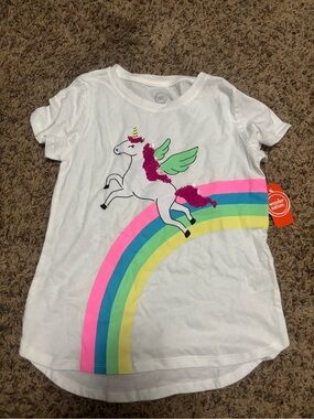 Wonder Nation Girls Size L (10-12) Unicorn Rainbow Graphic Tee Shirt
